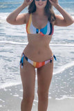 MOJOYCE-spring summer beach outfit  Two-Piece Rainbow Striped Knotted Swimsuit