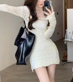 Mojoyce Graduation Gift Back to School Season Summer Vacation Dress Spring Outfit Party Dress Calynda Knitted Lace Mini Dress