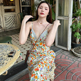 Mojoyce Graduation Gift Back to School Season Summer Vacation Dress Spring Outfit Party Dress May V-Neck Floral Maxi Slip Dress