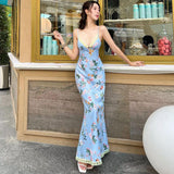 Mojoyce Graduation Gift Back to School Season Summer Vacation Dress Spring Outfit Party Dress May V-Neck Floral Maxi Slip Dress