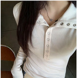 Mojoyce Chic Button Up Knitted Pullovers Women Y2k Fashion Long Sleeve Slmi Fit Sweater Female Fall Winter All Match Basic Jumpers Tops