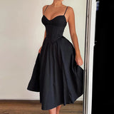MOJOYCE Female Elegant Evening Long Dress Black Sexy A-line Spaghetti Strap Dresses Party Clubwear Fashion Backless Outfits