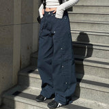 MOJOYCE Korean Women Patchwork Baggy Jeans High Street Y2K Casual Grunge Cargo Pants Fashion Chic Rivet Detail Sweatpants 90s