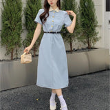 MOJOYCE-Casual Dresses for Women 2023 Doll Collar Short Sleeve Fashion New Summer Women's Clothes Chic Elegant Female Midi Dress