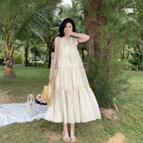 MOJOYCE-New Elegant Chiffon Midi Dresses for Women Summer 2024 Sleeveless Flounce Hollow Out Bow Loose Casual Fairy Dresses Korean