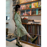 MOJOYCE Y2K Tie Dye Midi Dress Women Vintage Slit Print A Line Dresses Summer Streetwear Patchwork Sundress Korean Holiday Vestido