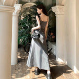 MOJOYCE-2023 New Summer Sexy Long Dress for Women Slim Office Lady Casual Grey Sling Dresses Sleeveless Fashion Korean Female Clothing