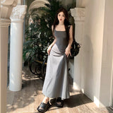 MOJOYCE-2023 New Summer Sexy Long Dress for Women Slim Office Lady Casual Grey Sling Dresses Sleeveless Fashion Korean Female Clothing