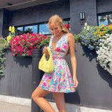 Mojoyce Graduation Gift Back to School Season Summer Vacation Dress Spring Outfit Party Dress Vicenta Floral Mini Dress