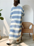 Mojoyce-Stylish Loose Striped Round-Neck Sweater Dresses