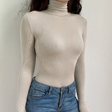 Mojoyce   Casual Solid Skinny Turtleneck Long Sleeve Bodysuit Warm Basic Woman Body Fall Winter High Neck Sheer Bodysuits Slim