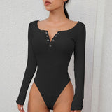 Mojoyce   Autumn Winter Sexy Black Bodysuits Skinny Buttons Long Sleeve Bodysuit Women Shirt 2022 Fashion Body Mujer Jumpsuits