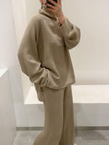 Mojoyce-High-neck Pullover Sweater&High-waist Wide-leg Pants 2 Sets