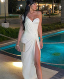 Mojoyce Hollow Out Women Midi Beach Dress White One Shoulder Sleeveless 2022 Summer Y2K Sexy Dresses Bodycon Party Nightclub