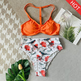 Mojoyce Orange Print High Waist Bikini Set Women Swimwear 2023 New Sexy Brazilian Biquini Swimsuit Push Up Bikinis Female Bathing Suit