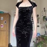 MOJOYCE-Women Summer Sexy y2k Fairy Dress Casual Loose Dress Dark Vintage Leaves Velvet Dress