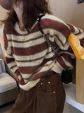 Mojoyce-Contrast Color Striped Thin Sweater