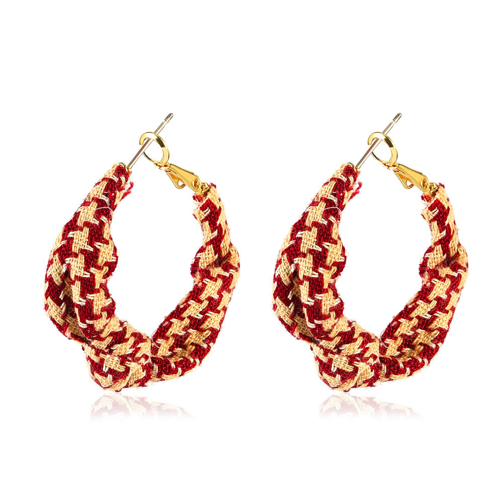 Mojoyce- Vintage French Fabric Houndstooth Earrings