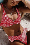 MOJOYCE-spring summer beach outfit  Plaid Split Swimsuit