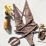 MOJOYCE-spring summer beach outfit  One Piece Leopard Print Hollow Strap Swimsuit