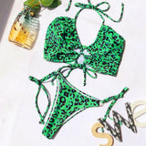 MOJOYCE-spring summer beach outfit  Split Leopard Bikini Swimsuit(2 colors)