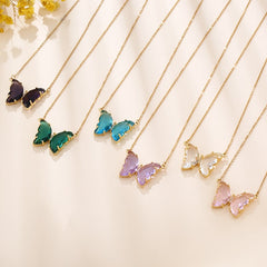 Mojoyce- Crystal glass butterfly necklace