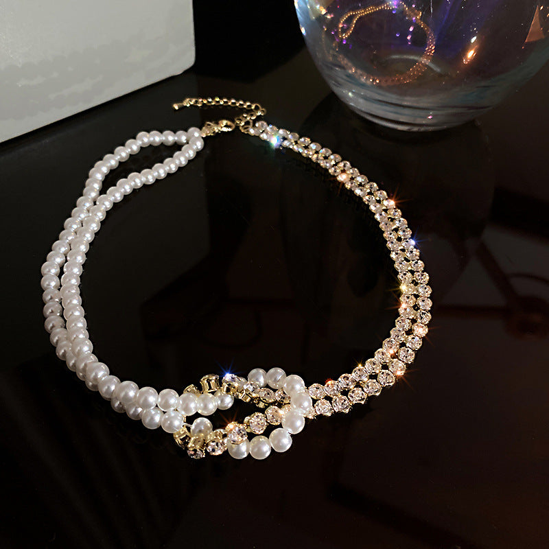 Mojoyce- Pearl Crystal Choker Necklaces