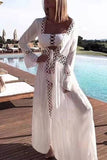 MOJOYCE-spring summer beach outfit Sexy Vacation Solid Hollowed Out Swimwears Cover Up