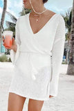 MOJOYCE-spring summer beach outfit Sexy Vacation Solid Hollowed Out Swimwears Cover Up