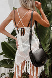 MOJOYCE-spring summer beach outfit Sexy Vacation Solid Tassel Hollowed Out Swimwears Cover Up