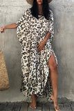 MOJOYCE-spring summer beach outfit Vintage Vacation Print Leopard Slit Swimwears Cover Up