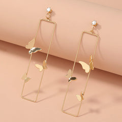 Mojoyce- Long Geometric Metal Pop-up Butterfly Earrings