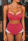 MOJOYCE-spring summer beach outfit  High Waist Polka Dot  Red Swimsuit