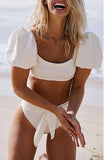 MOJOYCE-spring summer beach outfit  Women's Short Sleeve Split Swimsuit