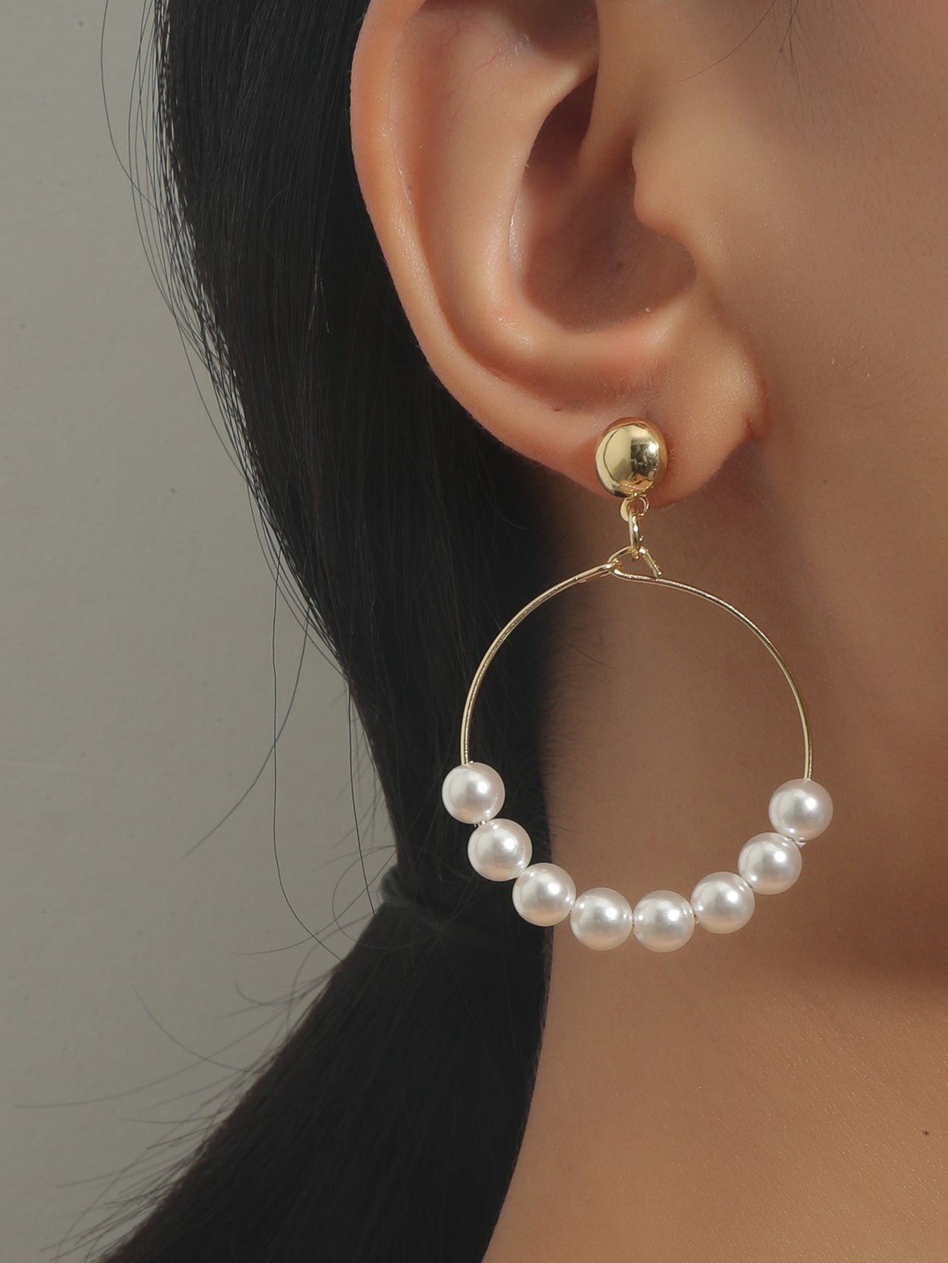 Mojoyce- Elegant White Pearls Round Hoop Earrings