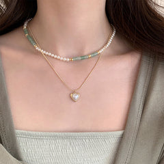 Mojoyce- Pearled Heart Necklace