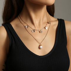 Mojoyce- Freshwater Pearl Butterfly Multi-layer Necklace