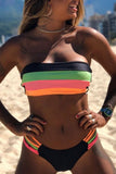 MOJOYCE-spring summer beach outfit  Bandeau Rainbow Striped Bikini Set (3 Colors)