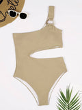 MOJOYCE-spring summer beach outfit  One-Shoulder Sexy Leaky Waist One-Piece Swimsuit