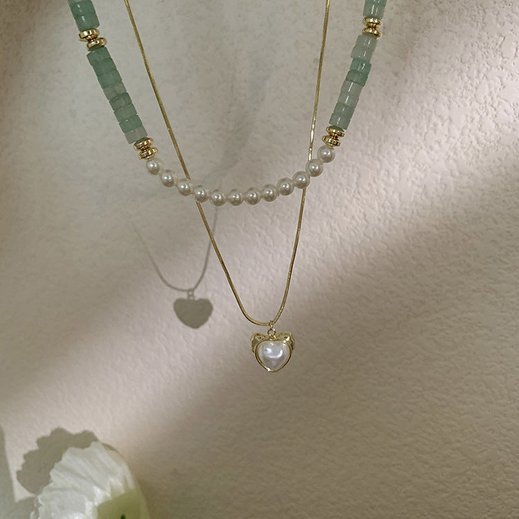 Mojoyce- Pearled Heart Necklace