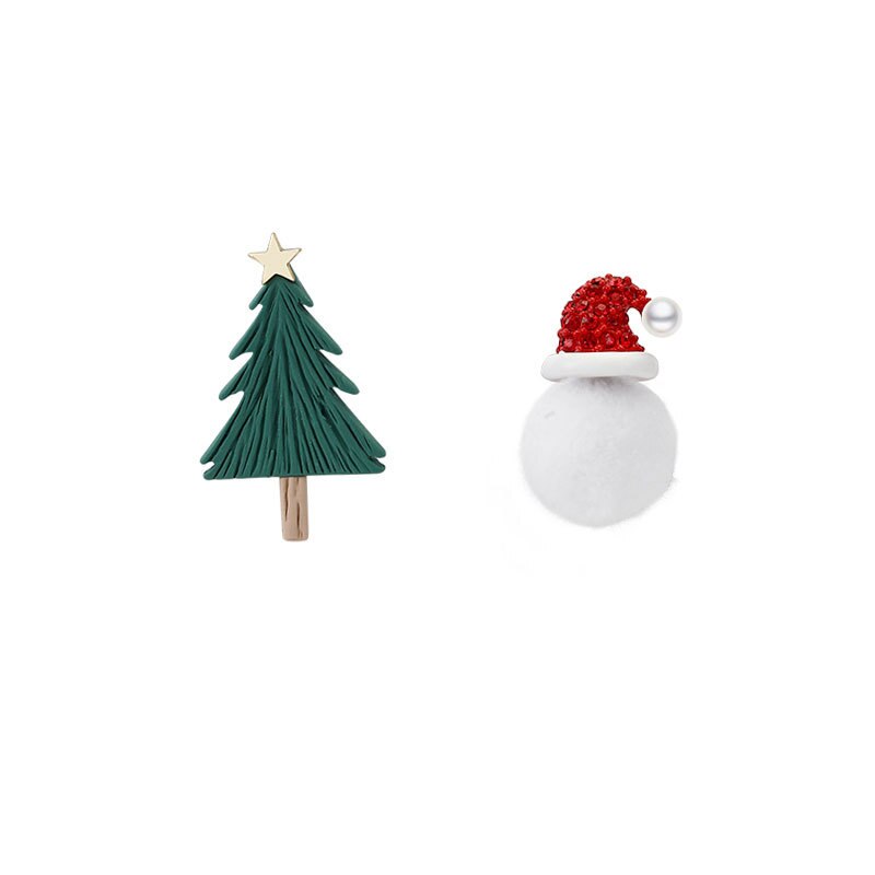 Mojoyce- Diamond Christmas tree hat fur ball earrings