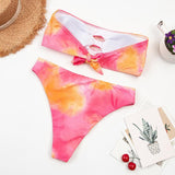 MOJOYCE-spring summer beach outfit  Two-Piece Tropical Colorful High-Waist Tube Top Bikini