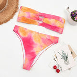 MOJOYCE-spring summer beach outfit  Two-Piece Tropical Colorful High-Waist Tube Top Bikini