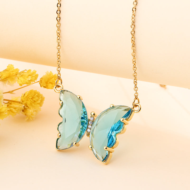 Mojoyce- Crystal glass butterfly necklace