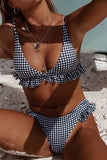 MOJOYCE-spring summer beach outfit  Plaid Split Swimsuit
