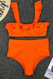 MOJOYCE-spring summer beach outfit  High Waist Ruffled Bikini Set(3 Colors)