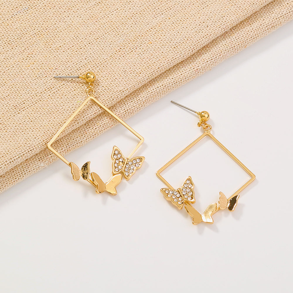 Mojoyce- Geometric fashion diamond studded butterfly earrings