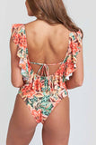 MOJOYCE-spring summer beach outfit  Deep V-neck Ruffled Swimsuit