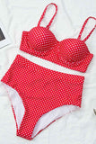 MOJOYCE-spring summer beach outfit  High Waist Polka Dot  Red Swimsuit