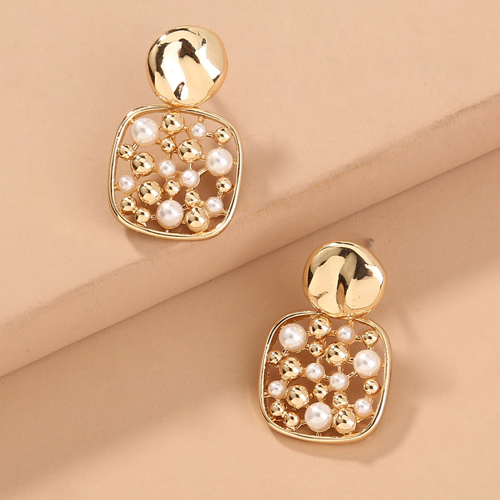 Mojoyce- Square Cut-out Pearl Earring Accessories